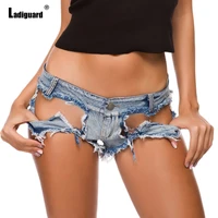 ladiguard 2021 sexy hollow out denim shorts women casual shredded retro blue short jeans panties ladies summer ripped hotpants