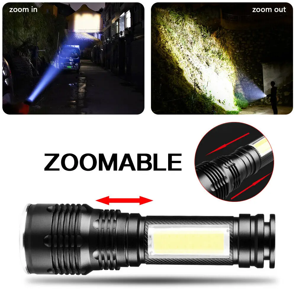 Новый тактический зум фонарик T6 + COB 4 режима светодиодный фонарь со встроенным