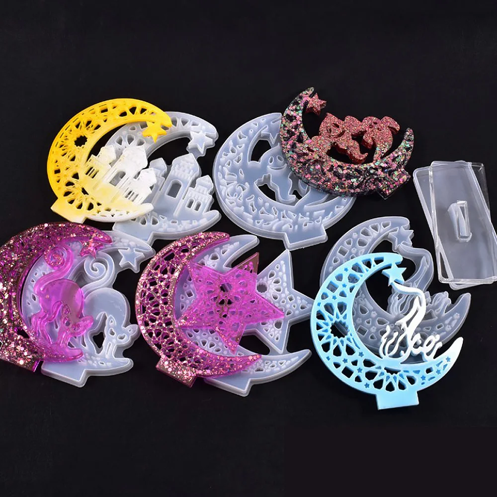 

Moon Cat Ornament Mold Silicone for Epoxy Resin Cat Lover Castle Star Ornament Decor Gifts Molds