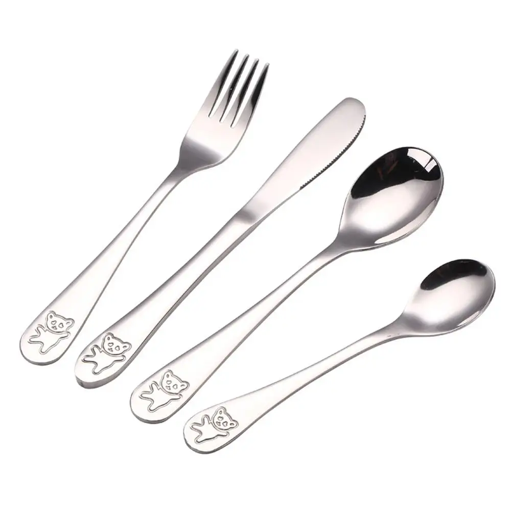 

4pcs/set Baby Teaspoon Spoon Food Feeding Fork Knife Utensils Set Stainless Steel Kids Learning Eating Habit Children Tableware
