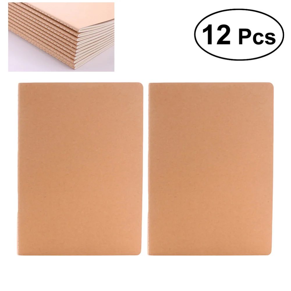 

12Pcs A6 Kraft Notebooks Kraft Brown Blank Pages Blank Cover Kraft Journals