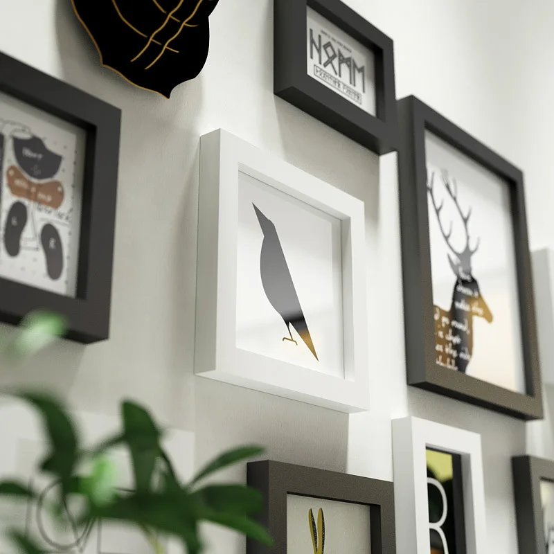 16pcs Boutique Nordic Style Elk Head Solid Wood Photo Frame Wall Stickers Home Decoration Ornaments |