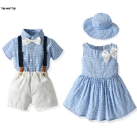 top and top brother and sister baby matching outfits toddler infant boys gentleman suitprincess girls tutu dress plaid outfit