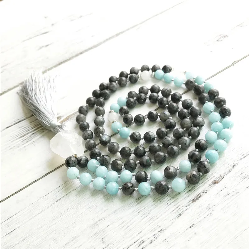 Натуральный Лабрадорит 108 бусина мала ожерелья Медитация Мала ожерелье Йога