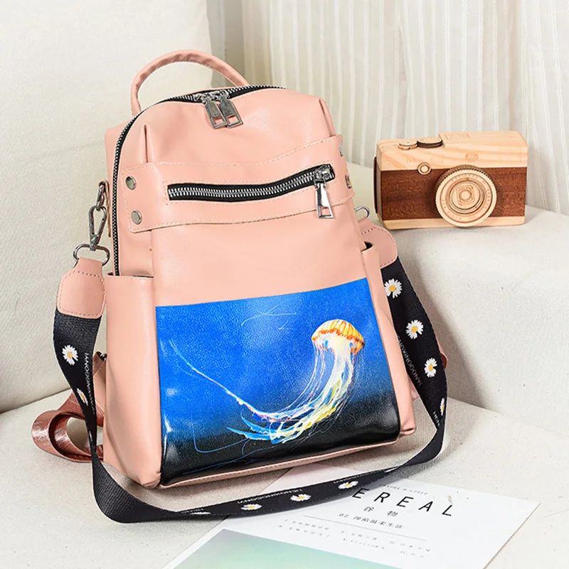 

Fashion Print backpacks for women multifunctional PU school bag Large Capacity Anti-theft girls bags lady new waterproof Mochila