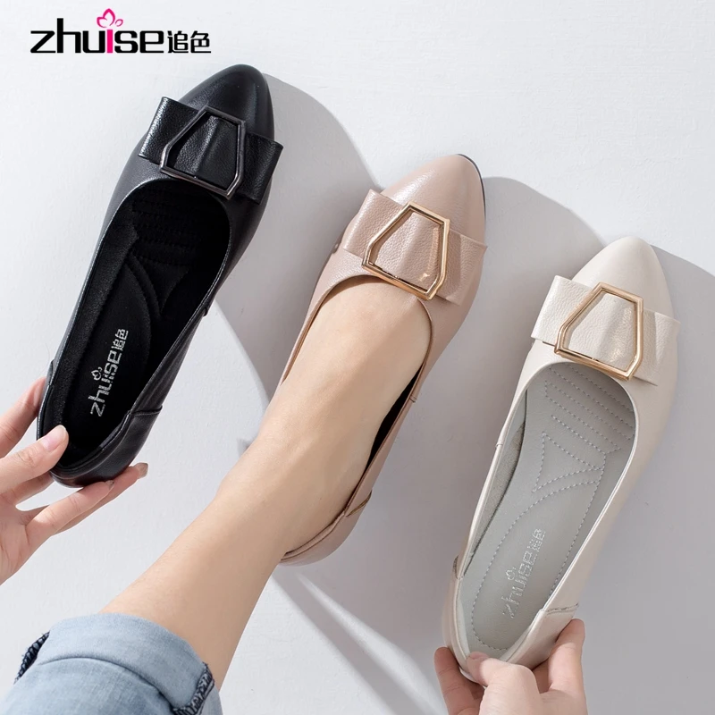 Женские туфли ZHUISE на плоской подошве натуральная кожа с закрытым носком мягкая