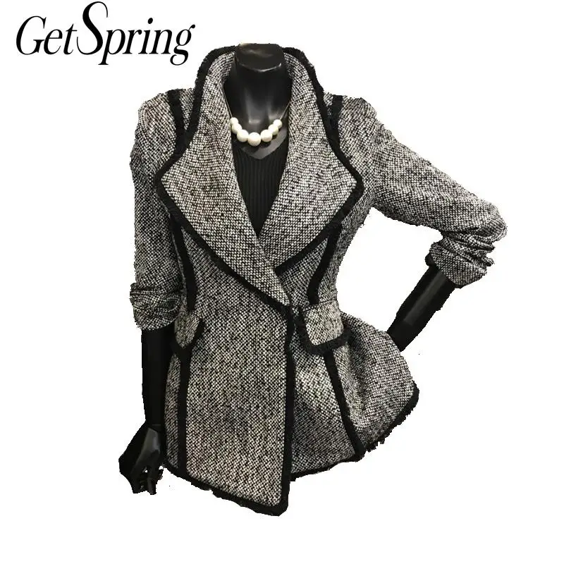 Женское шерстяное пальто GETSPRING короткое с застежкой на одну пуговицу длинный