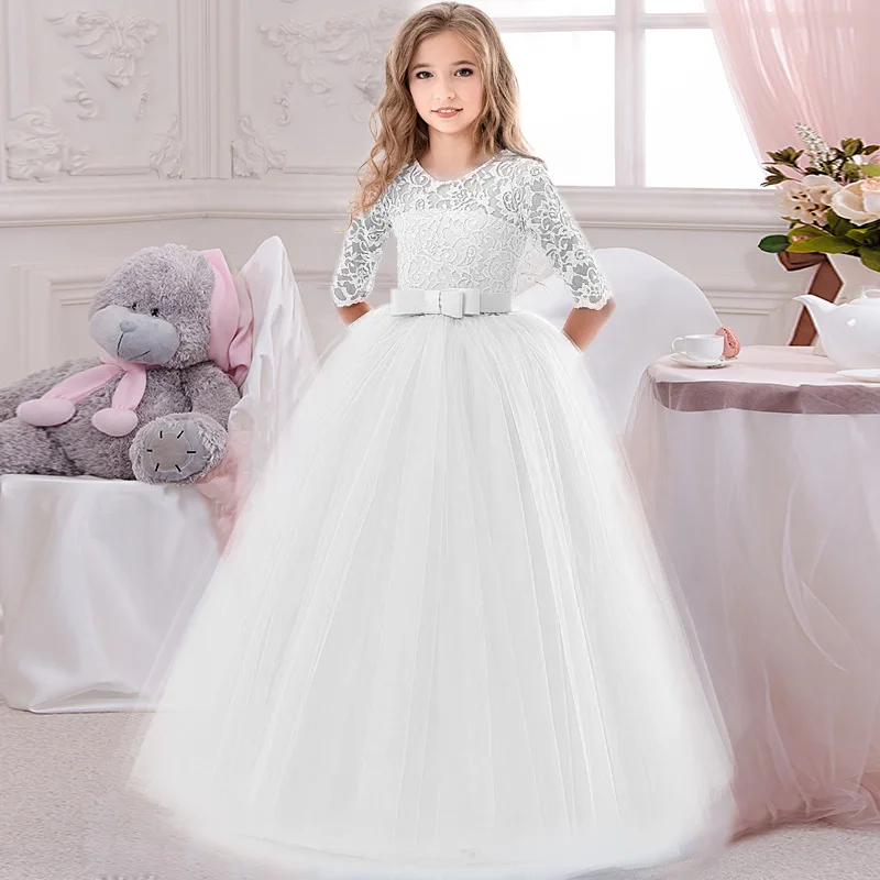 PLBBFZ Long Casual Summer Dress Teens Girls Costume Lace Children Clothing Princess Party Flower Kids Clothes Wedding Vestidos | Детская