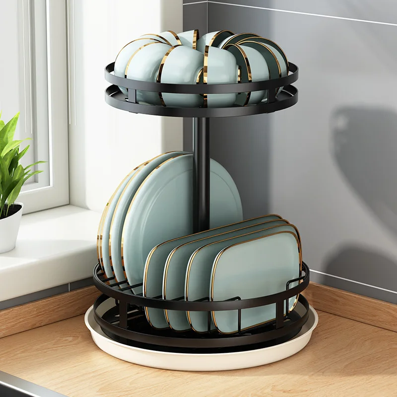 

Kitchen Organizer Shelf Bowl And Dish Drying Rack Rotatable Storage