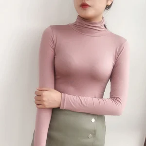 Новинка 2019, Женская Модальная рубашка с полувысоким воротником на раннюю осень, рубашка с длинными рукавами, облегающая женская рубашка