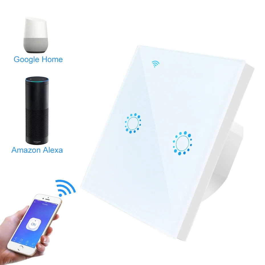 EU Standard Smart WIFI Touch Switch 1/2/3 Gang 90V-250V Light Lamp Timing&ampRemote Control APP Work with Alexa Google Home |