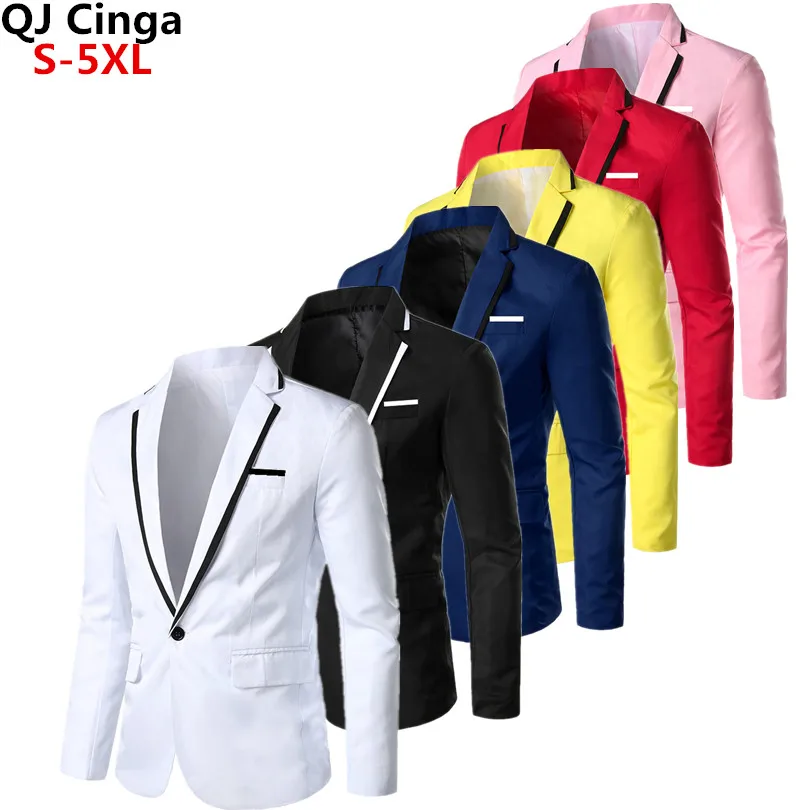 Spring and Autumn New White Men's Suit Jacket Collar Spliced Black Edge Coat Blue Blazer Masculino Red Business Terno 5xl | Мужская
