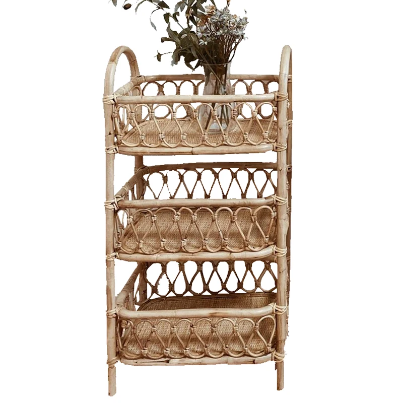 

TTins Style Rattan Storage Rack Nordic Living Room Sofa Bedroom Study Bedside Storage Bookcase