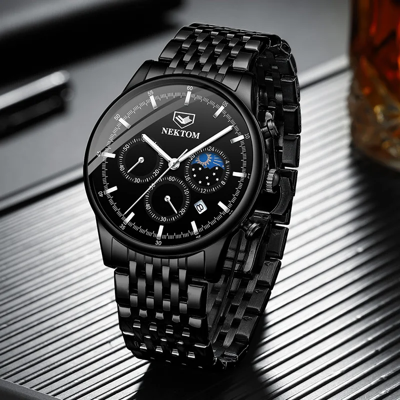 Часы наручные NEKTOM Мужские кварцевые люксовые брендовые модные с хронографом в