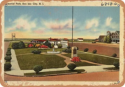 

Металлический знак-открытка из Новой Джерси-мемориальный парк, морской остров, Н. J. -Винтажный ржавый Настенный декор для кафе, пива, бара
