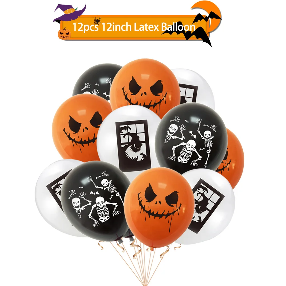

1set Skull Pumpkin Bat Spider Banner Happy Halloween Background Decorations Banner Latex Air Helium Globos Halloween Kids Toys