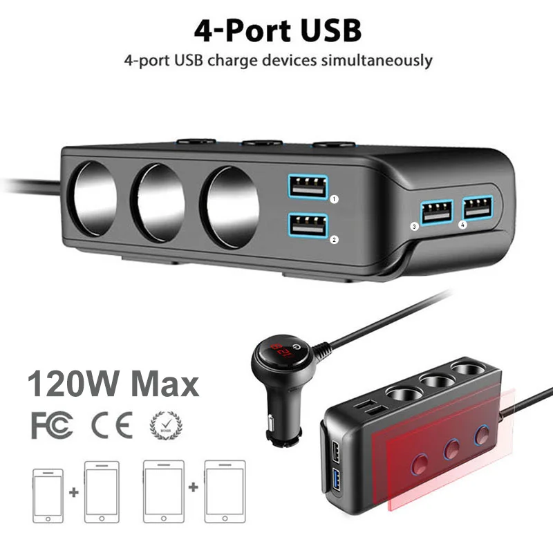 Автомобильный прикуриватель 4 USB порта быстрая зарядка 3 0 автомобильное зарядное