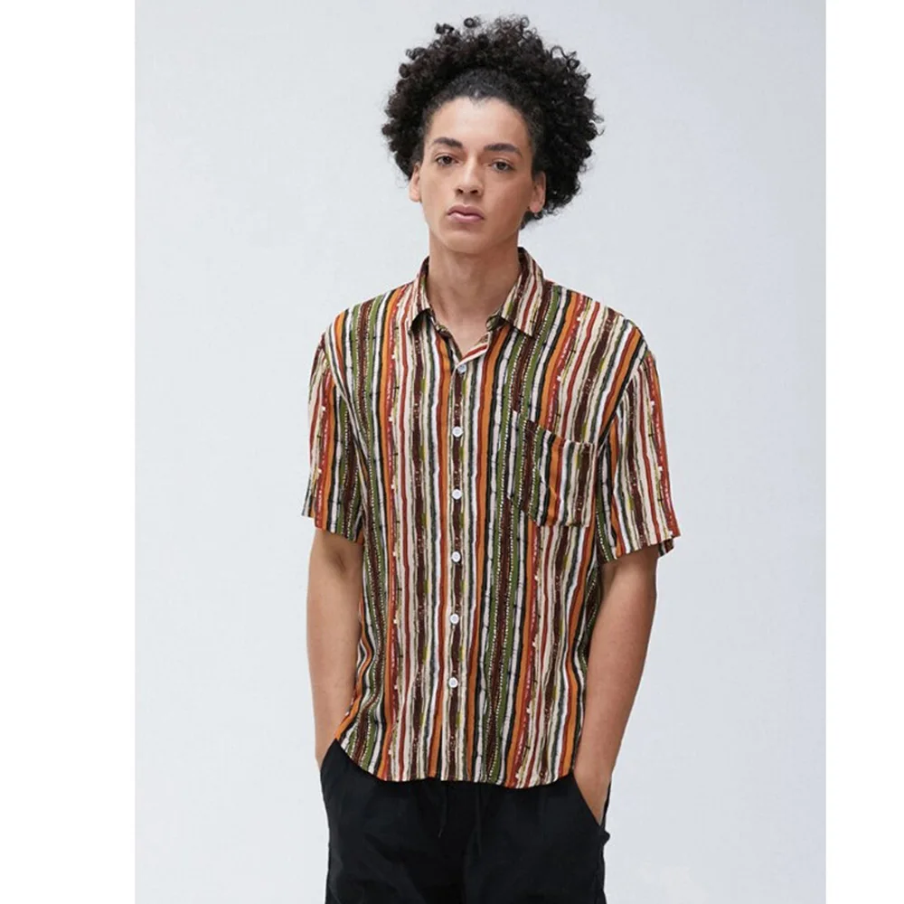 

Men's Striped Shirt Lapel Short Sleeve Summer Casual Beach Streetwear Chic Polka dot Shirt 2021 Breathable Travel Shirt New