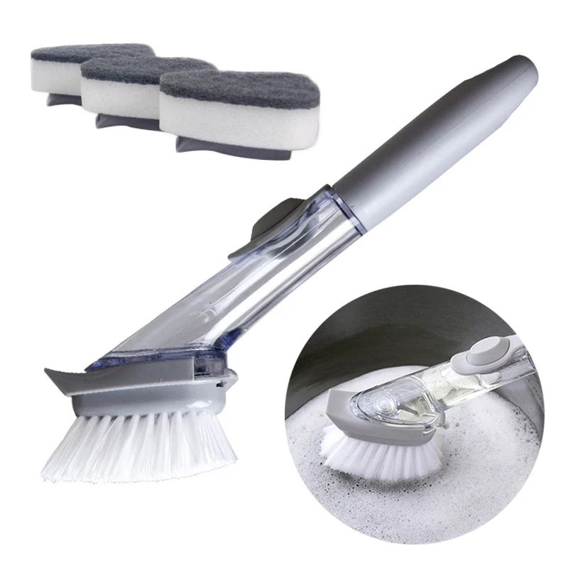 Fashion 1Set Long Handle Cleaning Brush With Removable Head Sponge Soap Dispenser Dish Washing Kitchen Clean Tools | Дом и сад