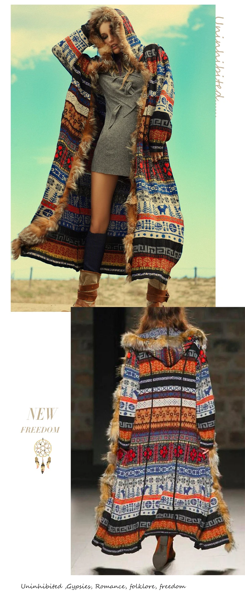 Everkaki Boho меховое плотное пальто, куртки для женщин, зимние шикарные женские свободные винтажные богемные длинные пальто, куртка, верхняя одежда для женщин, новинка