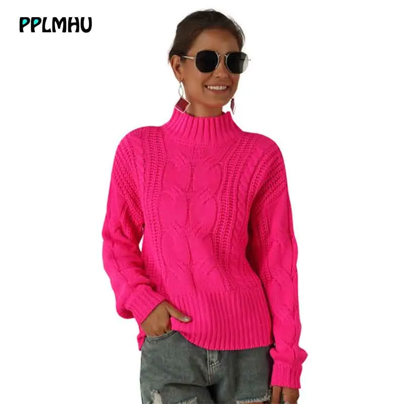 Big size knit sweater Half Turtleneck women Autumn and winter Fashion fluorescence color Warm Pullovers New arrival ladies tops | Женская