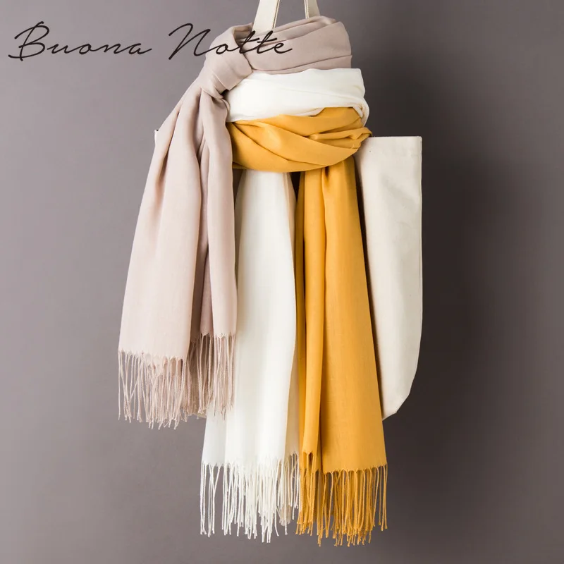Women Solid Color Cashmere Scarves with Tassel Autumn New Soft Warm Lady Girls Wraps Thin Long Scarf Female Shawl Men Scarf