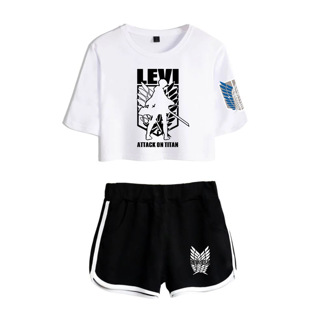 

2020 Attack On Titan two piece set Women Attack On Titan Cool Print shorts Summer Soft Elastic Waist Hot Shorts
