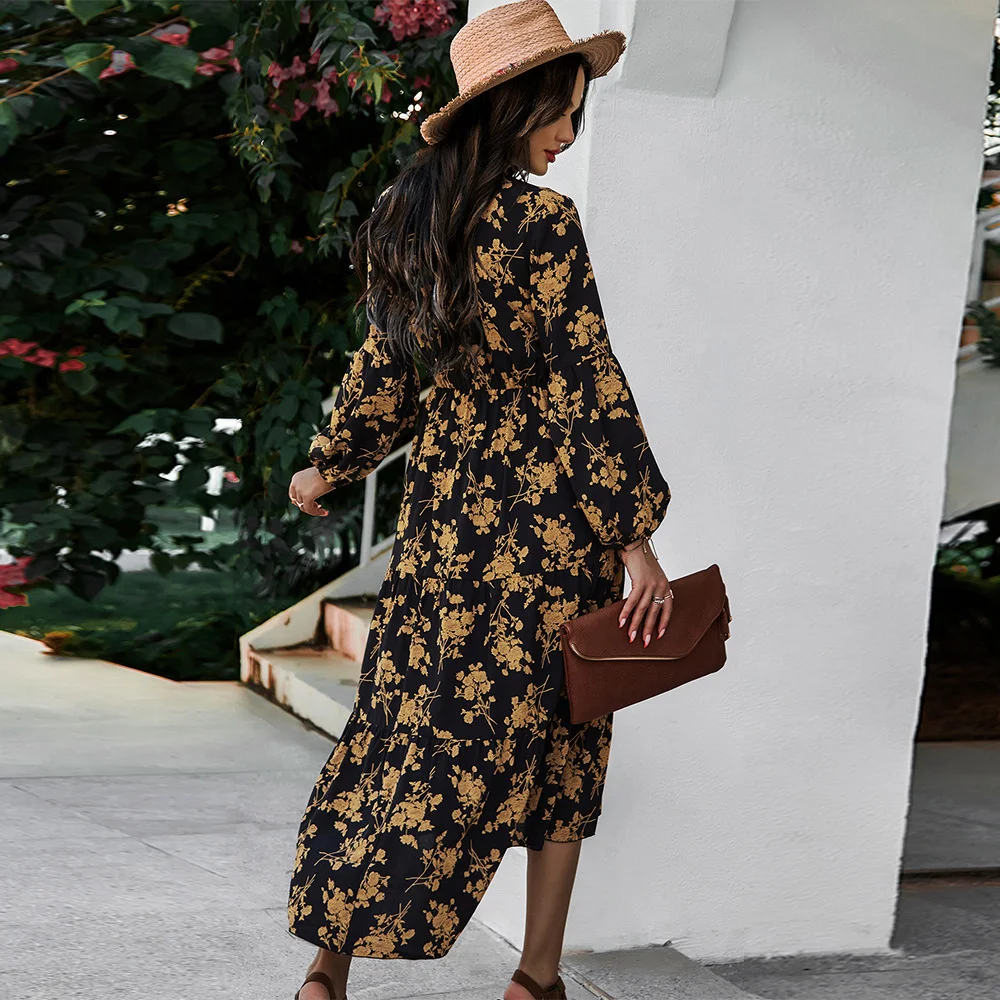 

2021 Spring Summer Bohemia V-neck OL Dress for Women Woman Dresses