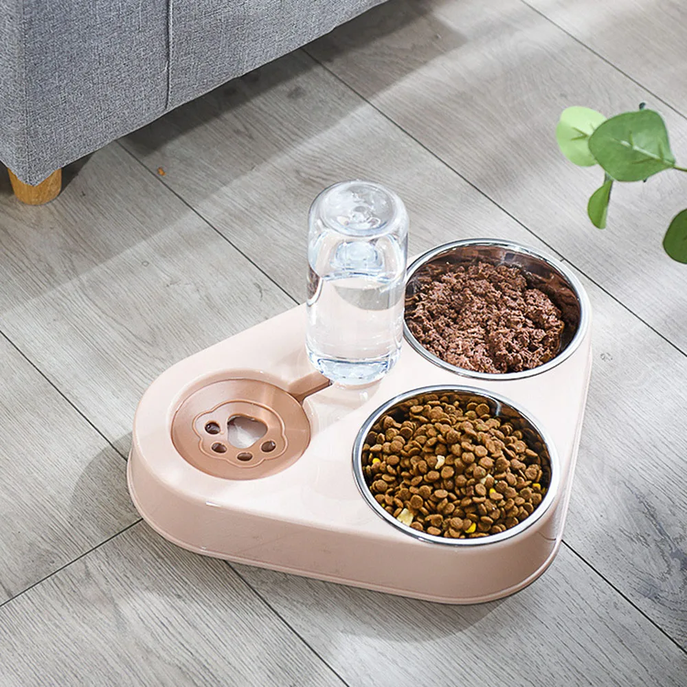 

500ml Pet Automatic Feeder Dogs Cat Food Water Dispenser Bottle Double Bowls Drinking Stand Dish Water Fountain Pets Accessories