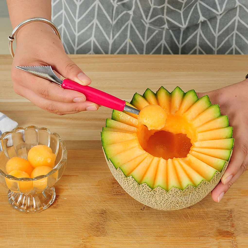

New Portable 2 in1 Dual-head Stainless Steel Carving Knife Fruit Watermelon Ice Cream Baller Scoop Spoon Home Kitchen Gadget