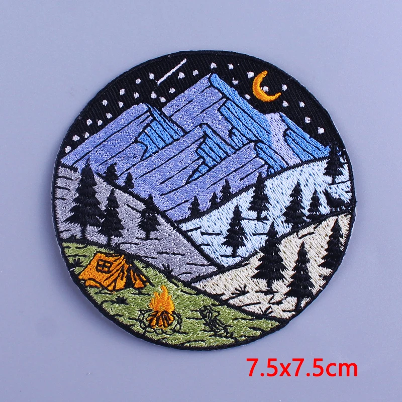 

Adventure Mountain Patches For Clothing Stickers DIY Camping Badges Stripes Iron On Patches On Clothes Van Gogh Embroidery Patch