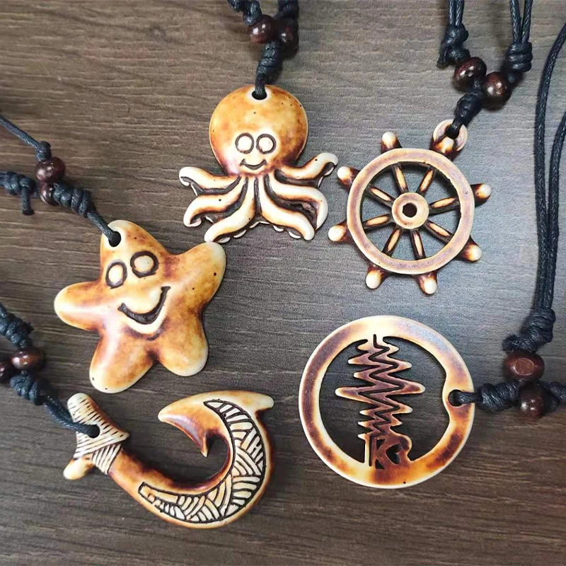 

Ant Angel Travel Souvenirs Retro Peace Necklace Imitation Bone Carving Pendant Necklace Chain Length Adjustable Necklace