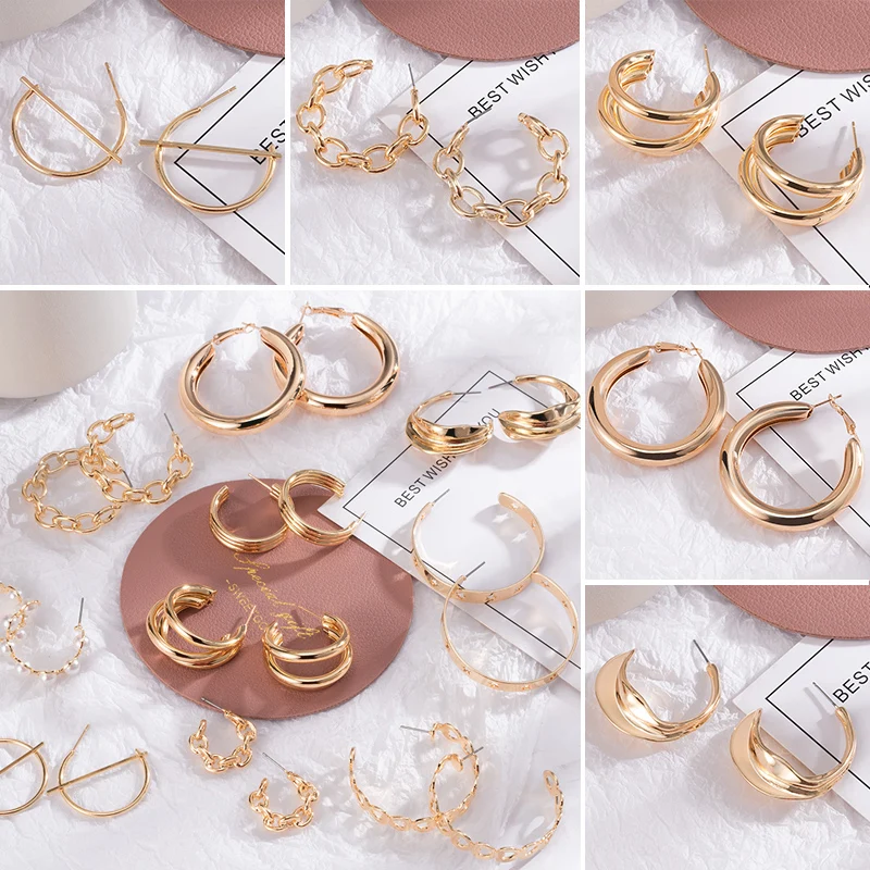 

Punk 2020 Trendy Unusual Statement 2021 Vintage Gold Earings Multiple Dangle Circle Big Hoop Earrings for Women Fashion Jewelry
