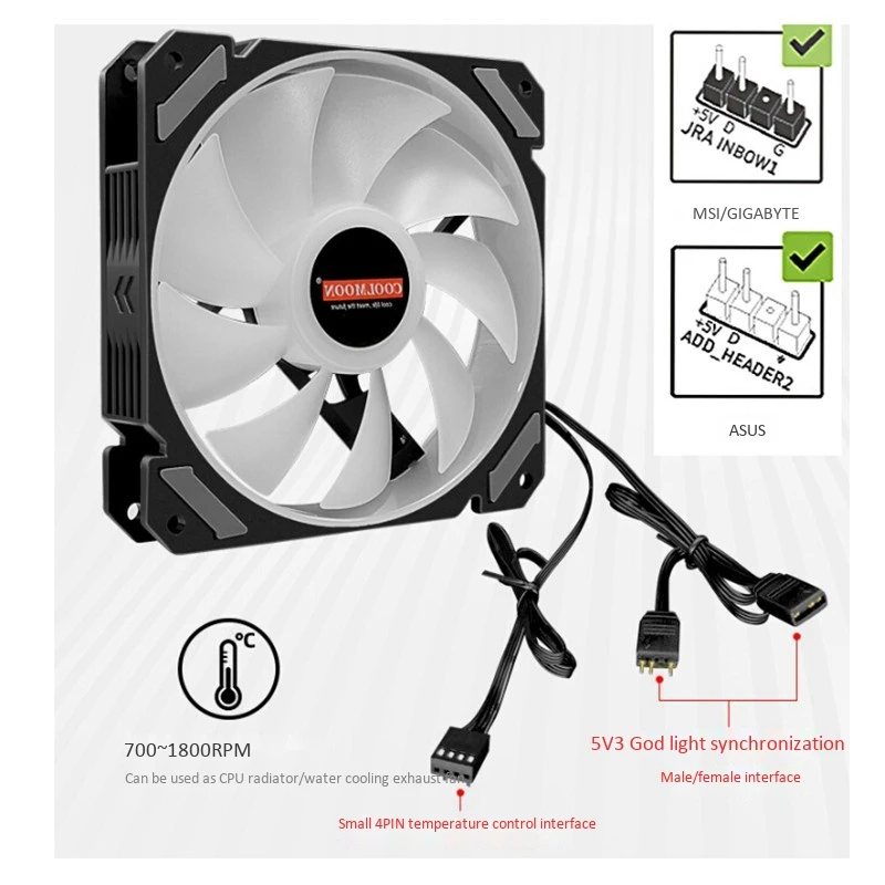 

COOLMOON Computer Case Fan 12cm Silent CPU Water-Cooled Shenguang Synchronous PWM Temperature Control 5V ARGB Chassis Fan(3 Pcs)