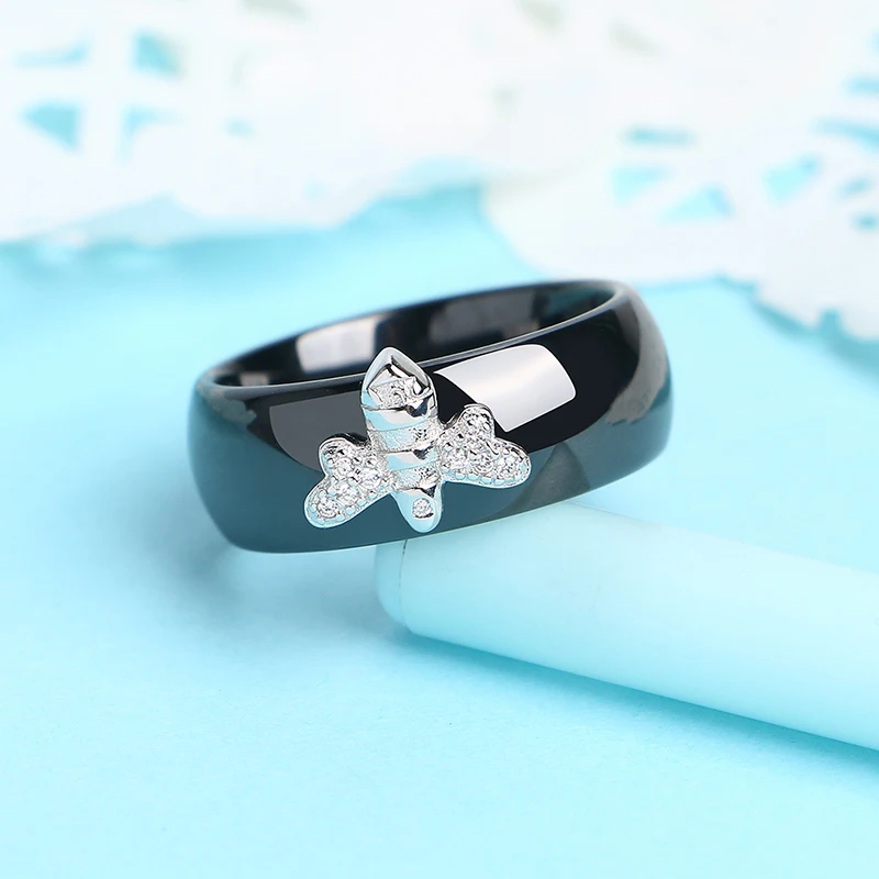 Женское керамическое кольцо в виде пчелы серебро 100% пробы ширина 8 мм|Кольца| |