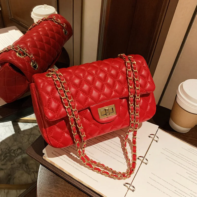 

Luxury Design Lingge Ladies Chain Crossbody Bag 2021 Winter Fashion Leather Shoulder Bags For Women Flannel Handbags с доставкой