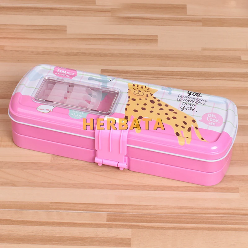 Пенал с мультяшным медведем и застежкой трехслойная жестяная коробка большой