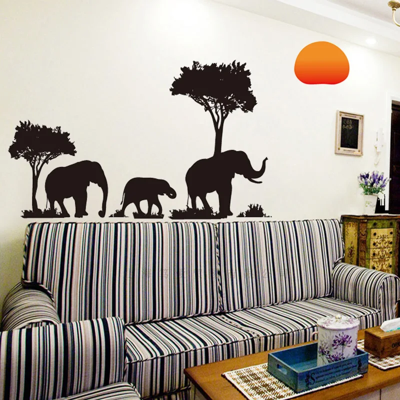 В африканском стиле джунгли черный наклейки на стену в виде слона Винил DIY стены