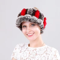 real rex rabbit fur knitted hat winter woman caps wholesale empty top hat female elastic knitted beanies fall bonnets for women