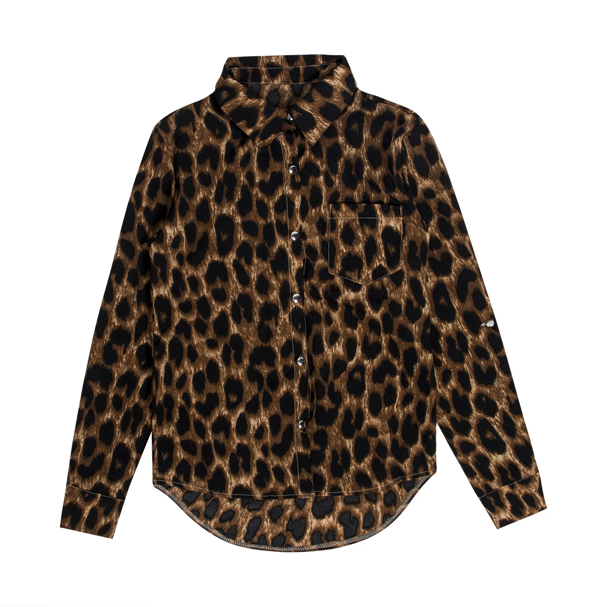 

Fashion Women Leopard Print Blouse Top Autumn Spring Long Sleeve Button Pocket Turn-Down Collar Loose Shirts Tops
