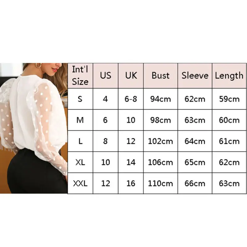 

Fashion Polka Dot Print Mesh Spliced Shirt Women Puff Sleeve Loose Slim Tops Casual Women Blouse Work Shirts
