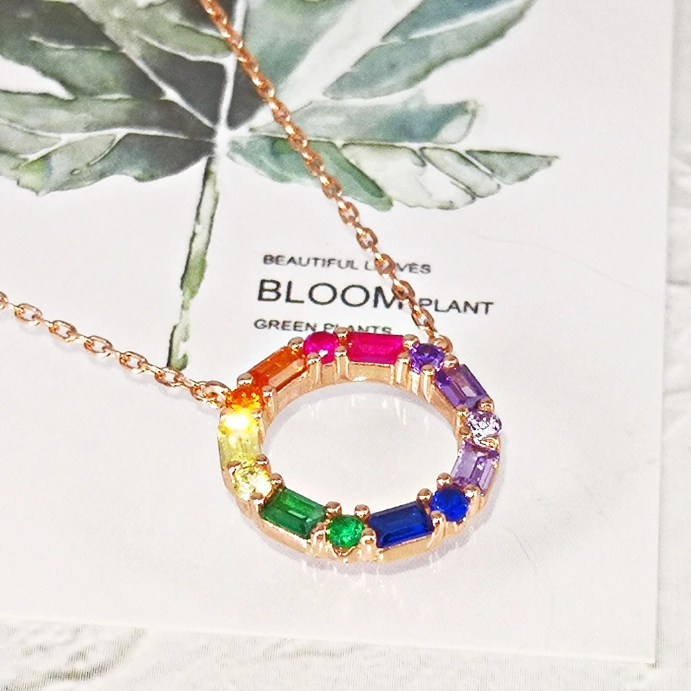 

Real 925 Sterling Silver Pendant Necklace Wedding Party jewelry Color Stone Silver Jewelry Dropshipping