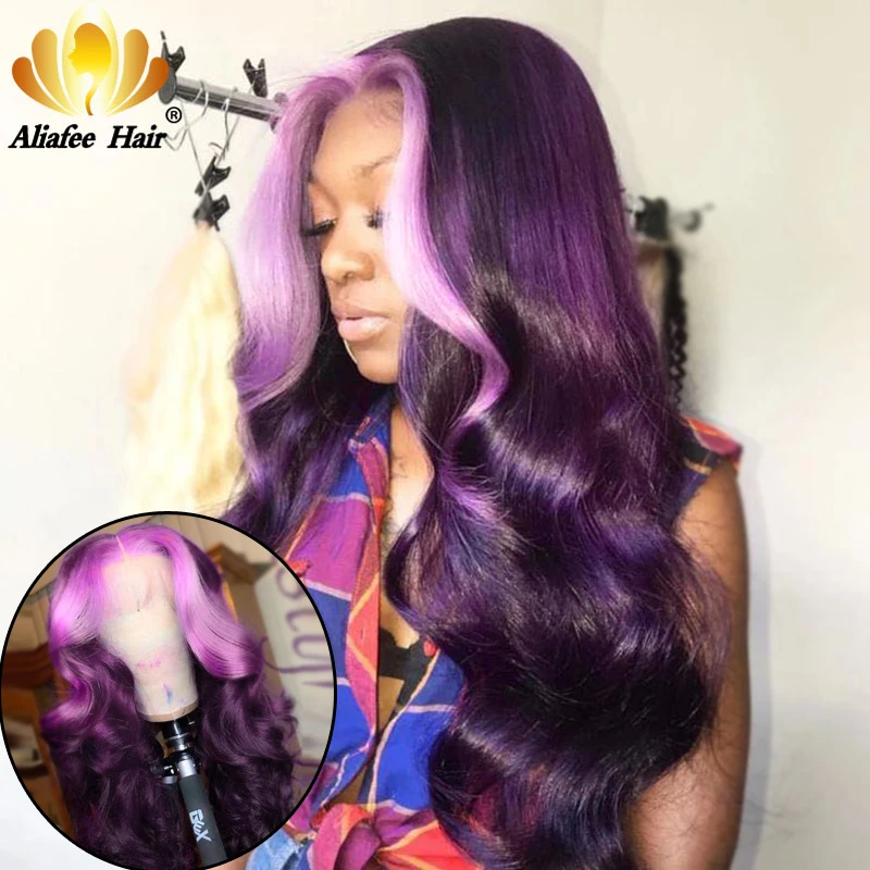 Aliafee человеческие волосы 13x4 розовый/серый/синий/фиолетовый цвет бразильские