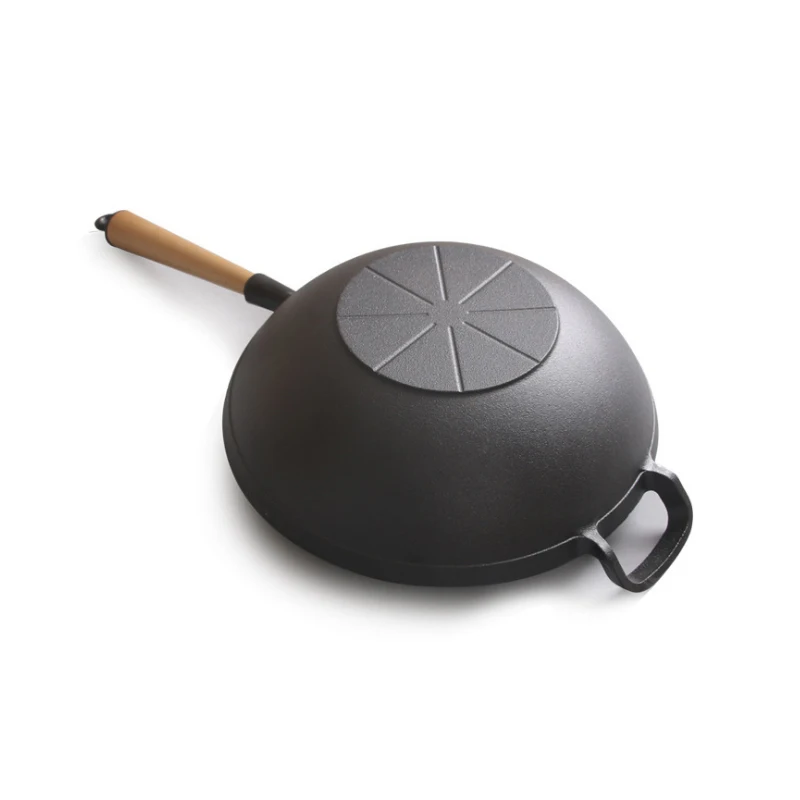 Чугунный вок 31 см с деревянной ручкой чугунный горшок без покрытия|Воки| |