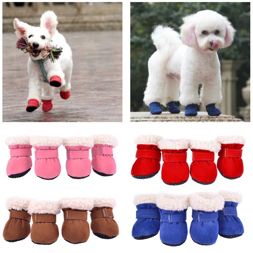 

Зимняя обувь для домашних животных, 4 шт./компл., нескользящая обувь для дождя, снега, обувь, Толстая Теплая обувь для маленьких кошек, щенков, ...