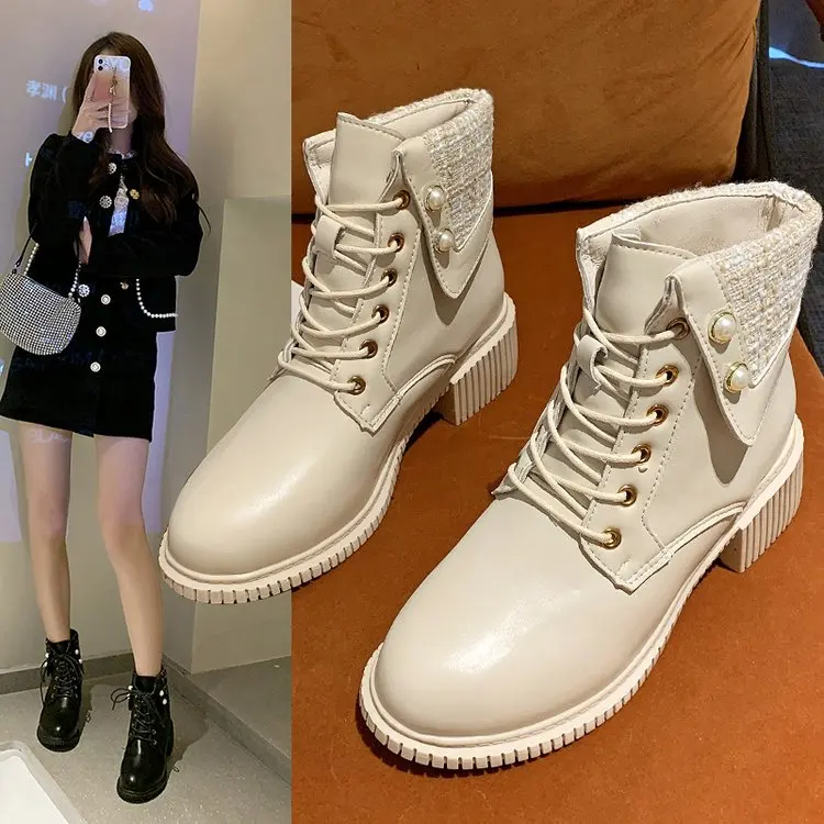 

Lady Boots Women Shoes Autumn Boots-Women Luxury Designer Winter Footwear Round Toe High Heel 2021 Mid-Calf Rock Rubber Low