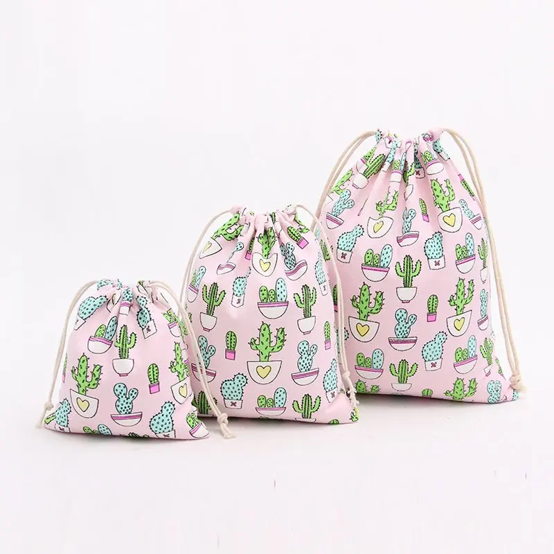 1PC pink Urijk 1 шт. Портативная сумка для хранения одежды, обуви, нижнего белья, хлопок и лен, декоративный кактус, сумка-тоут на шнурке, органайзер для макияжа для путешествий - Цвет: 1PC pink