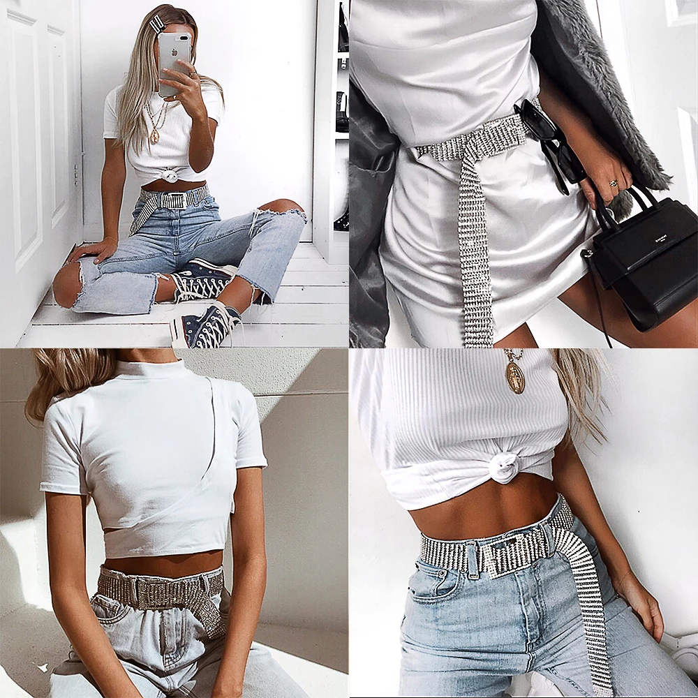 Роскошный блестящий женский ремень стразы модный серебряный золотой с