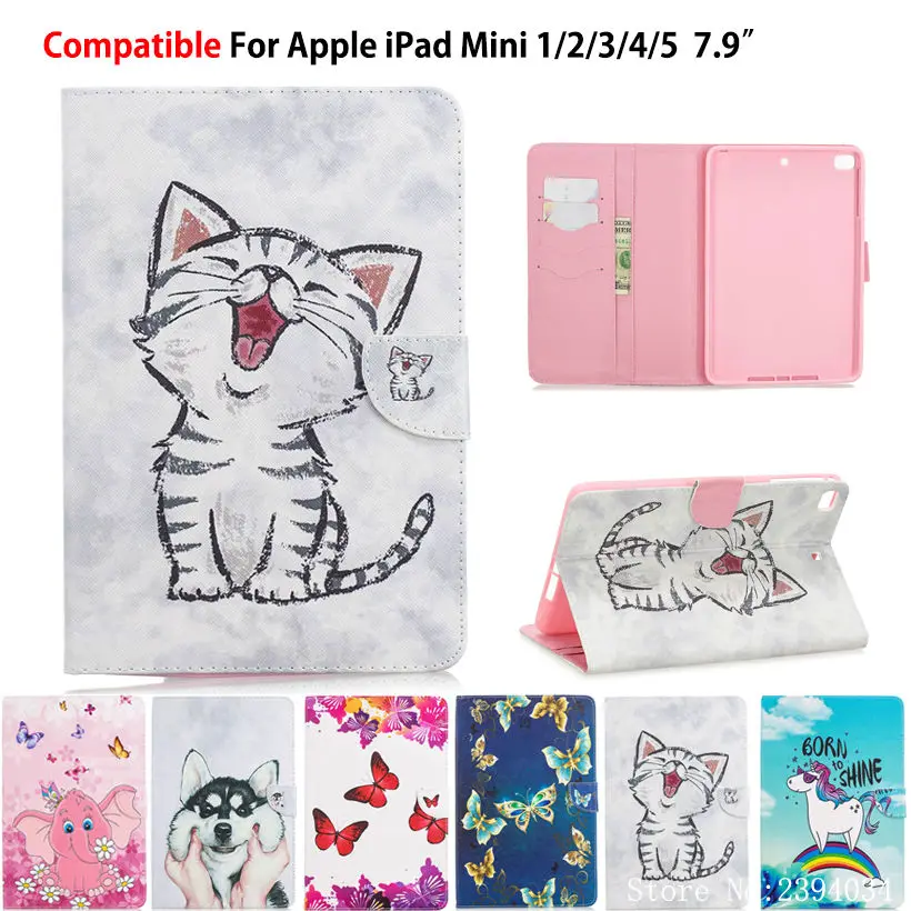 Умный чехол для Apple iPad Mini 1 2 3 4 5 Mini5 7 9 дюйма 2019 мультяшный Кот окрашенный