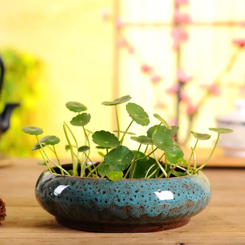 

Винтажный Глазурованный керамический гидропонный цветочный горшок, круглый горшок, контейнер большого диаметра, товары для дома, украшени...